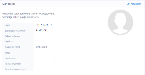 Pagina van Mijn Profiel