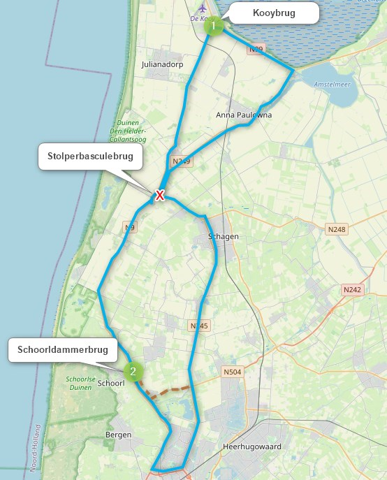 Kaart met locatie van Stolperbasculebrug