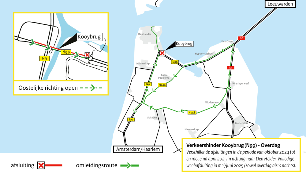 Omleidingskaart Kooybrug overdag