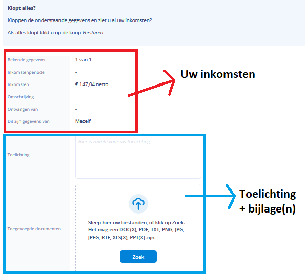 Voorbeeldscherm keuze dezelfde inkomsten