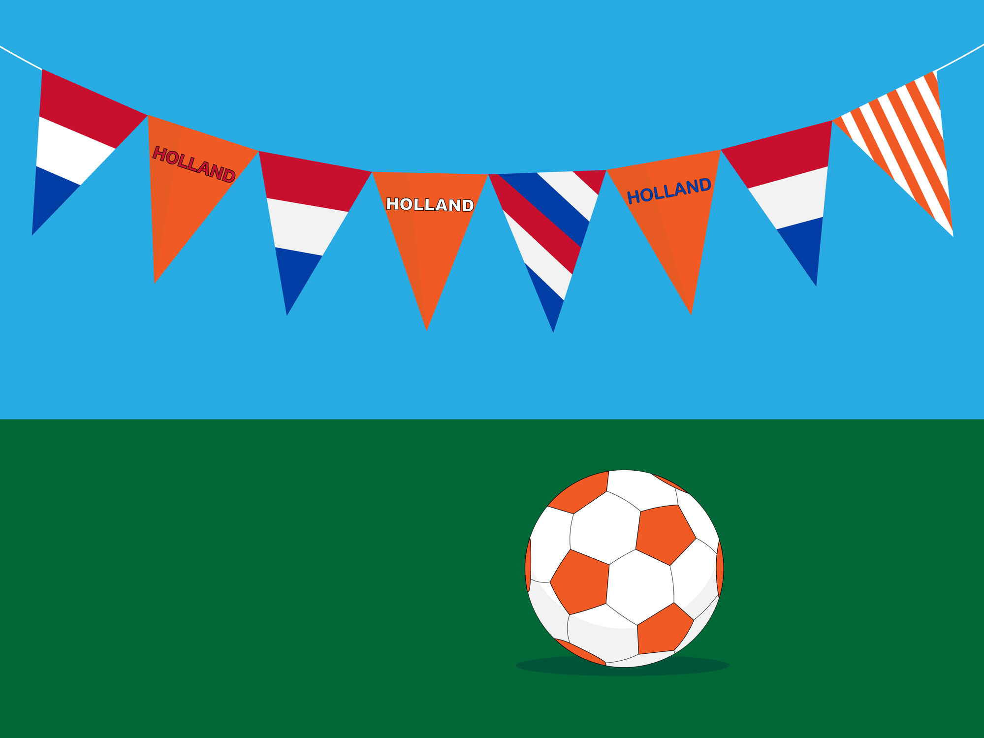 Vlaggetjes aan een waslijn met de tekst 'Holland'.