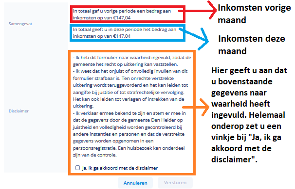Voorbeeldscherm Keuze dezelfde inkomsten disclaimer